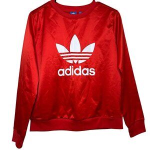 Adidas Originals Red Satin Crewneck Trefoil Pullover